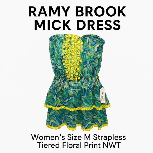 Ramy Brook Mick Dress Women’s Size M Strapless Tiered Floral Print NWT - Picture 1 of 11